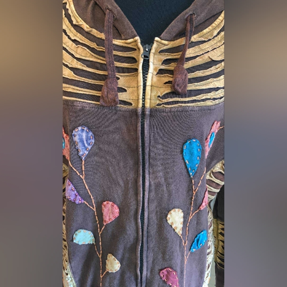 Greater Good Network Brown Boho Multicolored Floral Hoodie Size XXL With Birds - Picture 4 of 11